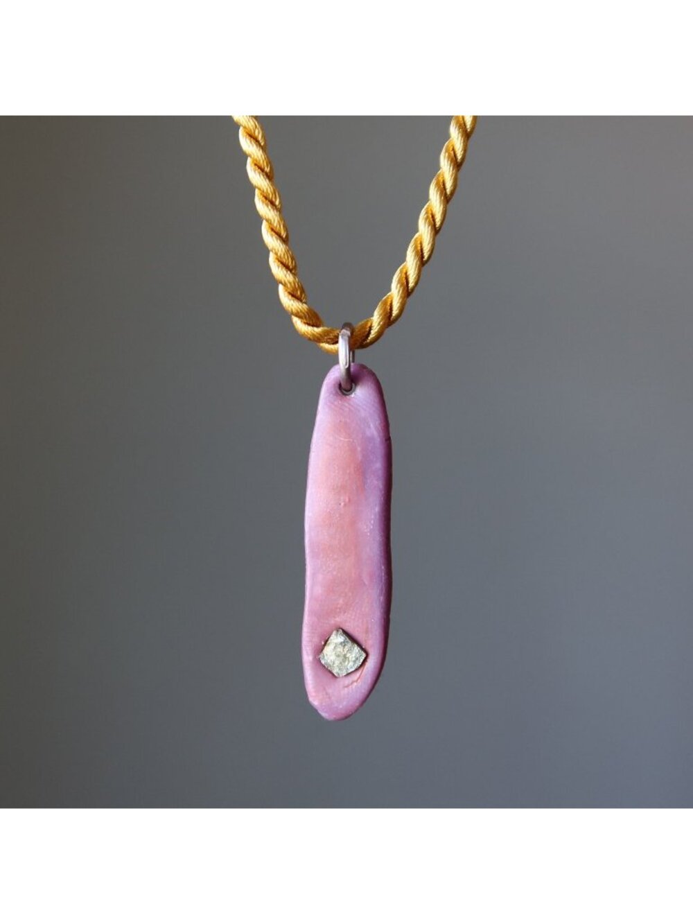 Pyrite Necklace Playful Purple Tongue Golden Jewel Fools Gold Rock Handmade